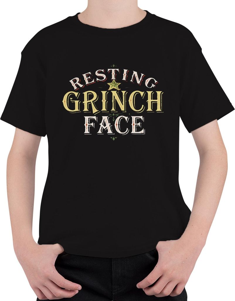 Resting Grinch Face Weihnachten Geschenk lustig grün Vintage Uni Kinder T-Shirt, Schwarz, 116