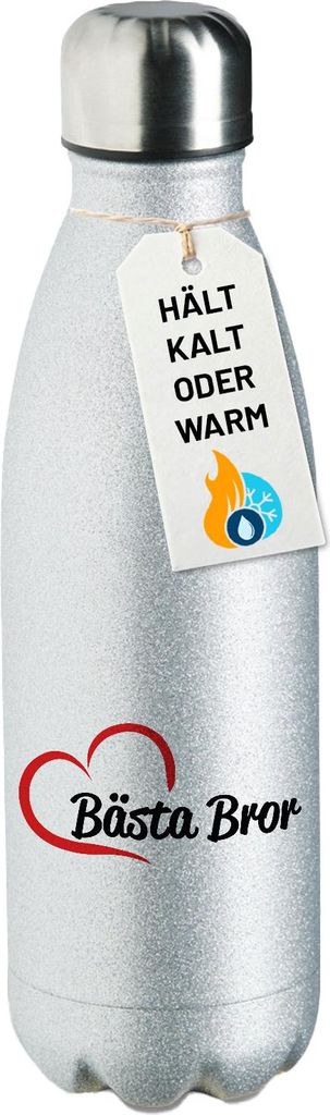 Huuraa Trinkflasche Bästa Bror Hjärta 500ml Silver Edelstahl Wasserflasche Trinkflasche Geschenkidee