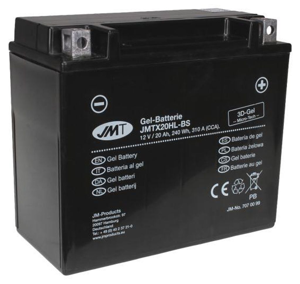 JMT Gel Batterie YTX20HL-BS 12 V 20 Ah 310 A 175 x 87 x 154 Image du produit 