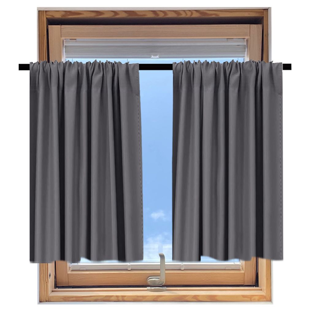 Grau Gardinen Kurz 2er Set Blickdichte Vorhänge Blackout Privatsphäre Fenstervorhang für kleine Fenster Küche Wohnmobil Wohnwagen Schrank B*H:8...
