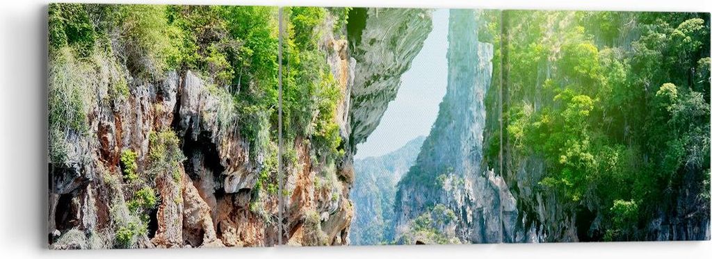 Bild auf Leinwand - Leinwandbild - Boot Klippen Natur Felsen - 90x30cm - Wand Bild - Wanddeko - Leinwanddruck - Bilder - Kunstdruck - Wanddekoratio...