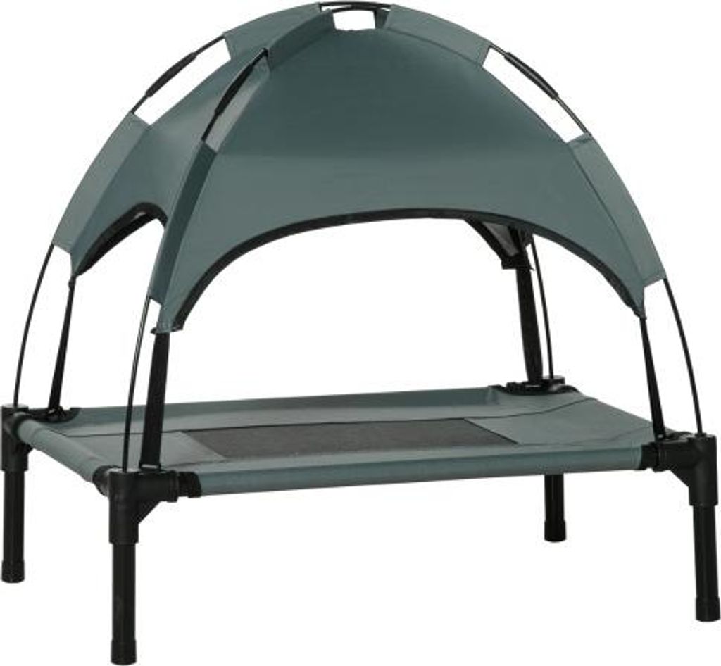 Hundeliege Outdoor 61x46x62cm Mit Dach Erhoehtes Haustierbett Mit Baldachin Atmungsaktiver Taftstoff Grau Metal Hundebett