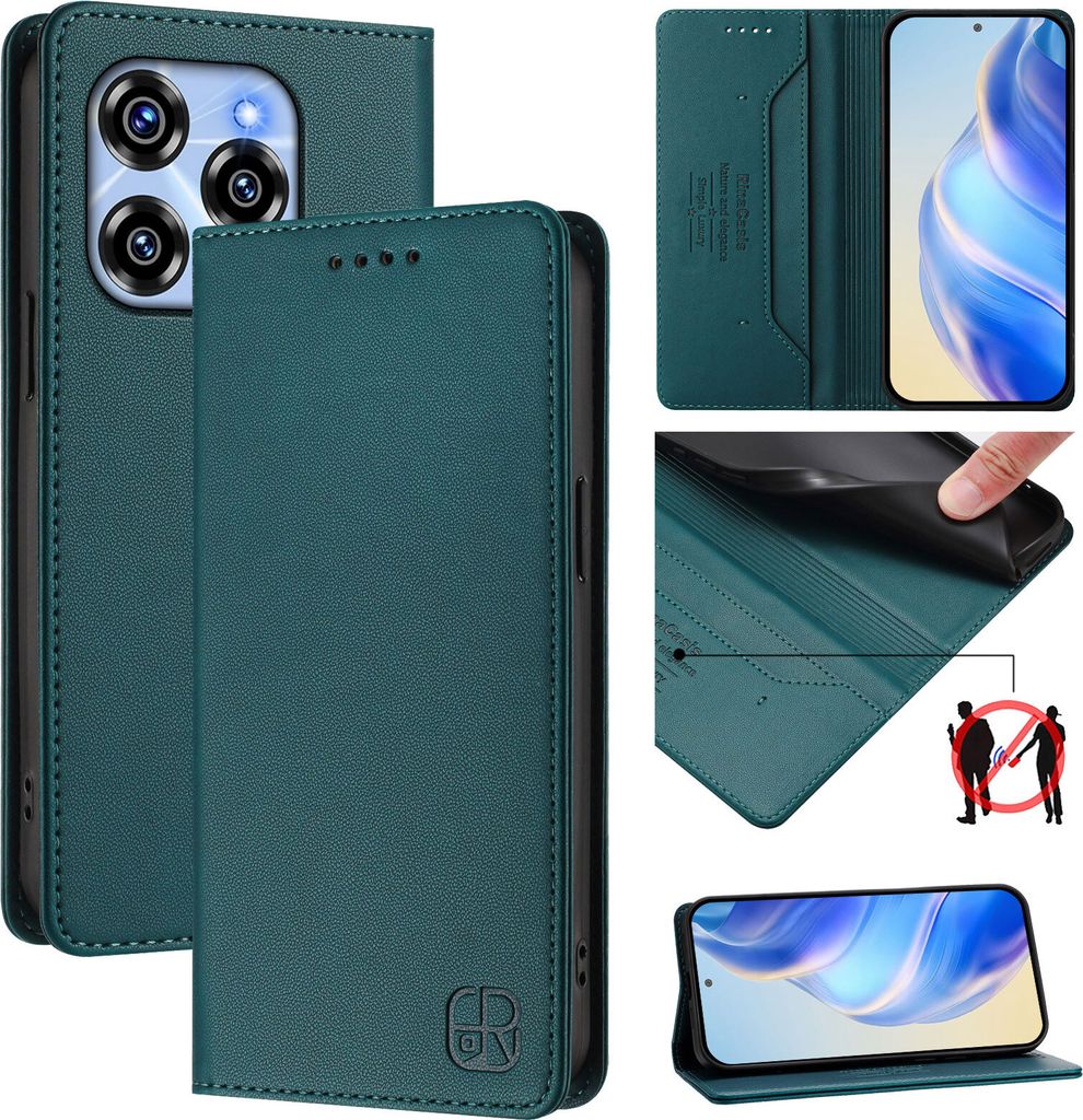 Lederhülle für Oukitel C50 Hülle Flip Brieftasche Kartenfächern Ständer Schutzhülle Dunkelgrün