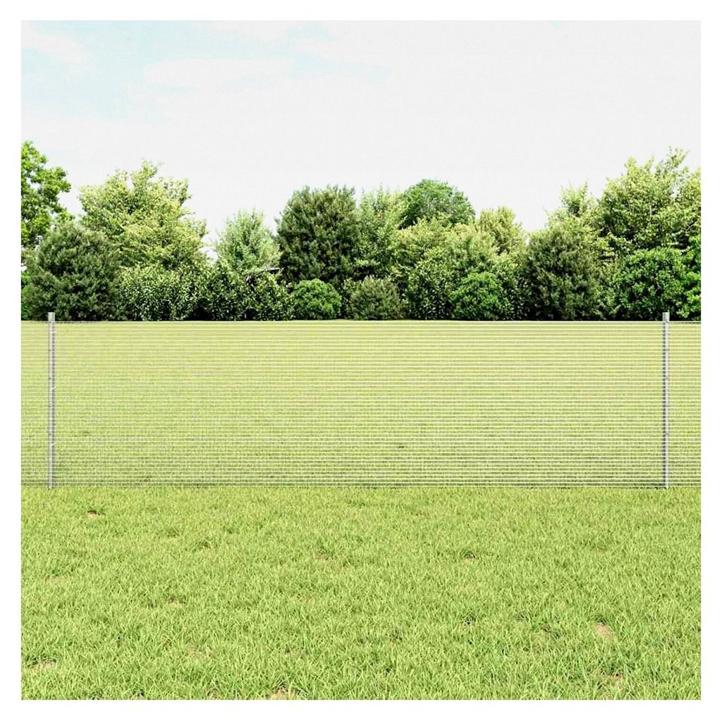 Geschweißter Drahtzaun mit 22 U-Pfosten Silber 0,6x50 m Stahl, Mobiler Zaun für Garten, Hof, Hühner- und Kaninchengehege