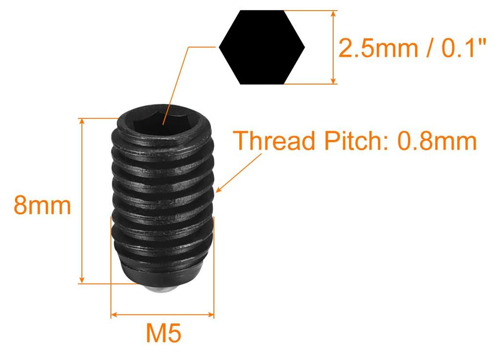 5Stk. Madenschraube mit Kugelkopf M5x8mm metrischer Federstahl Innensechskant