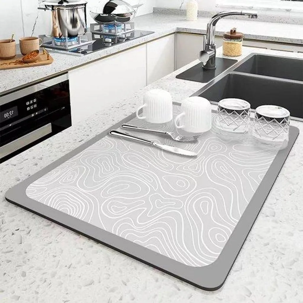 Tapis de protection pour gamelle chien et chat gris clair 50x40