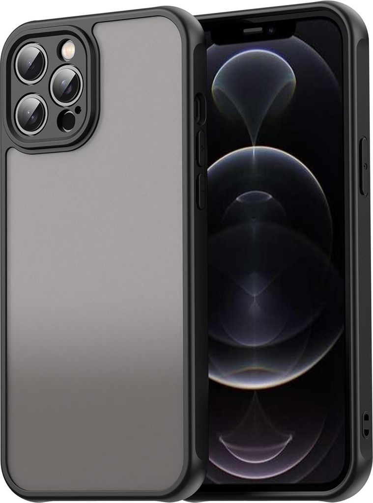 Matt Hülle für iPhone 12 Pro Max mit Kameraschutz, Transluzente Matt Rückseite Stoßfeste Handyhülle Schwarz