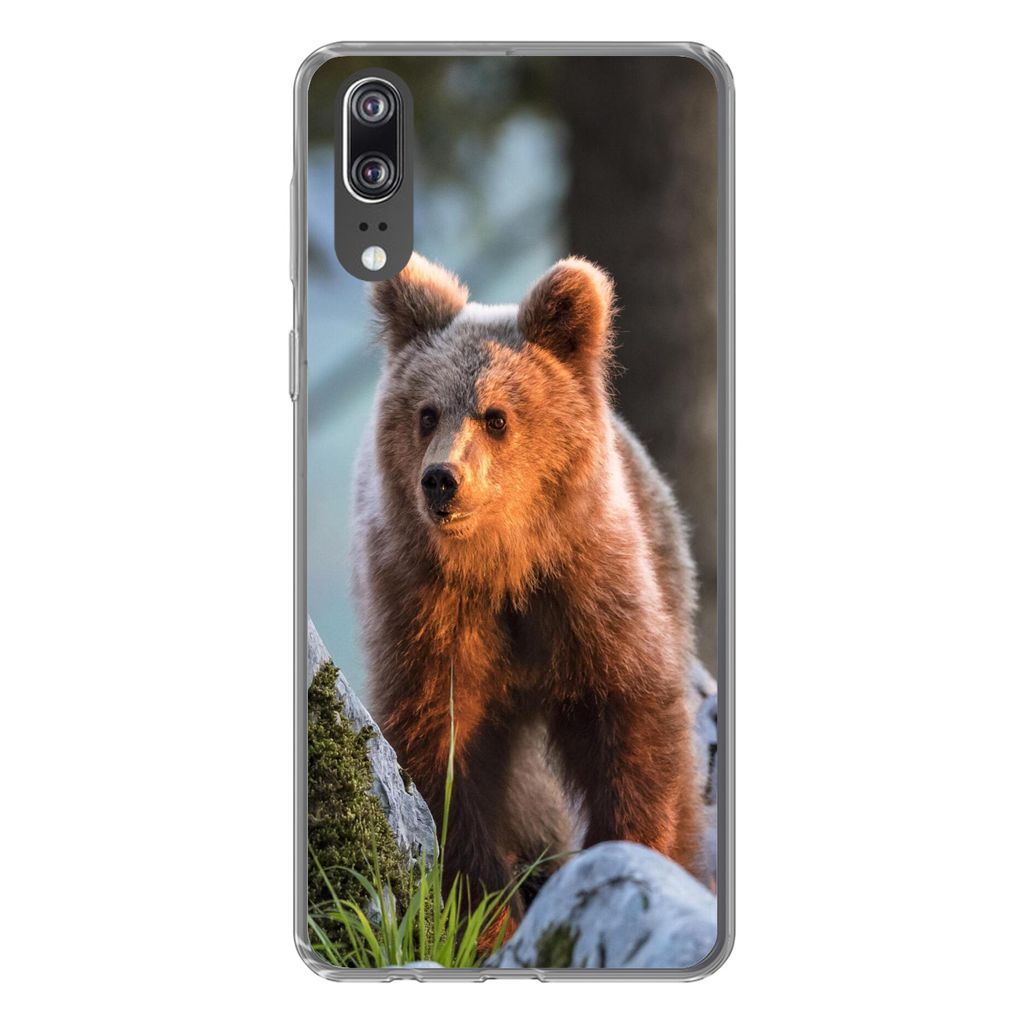 MuchoWow Handyhülle Schutzhülle Hülle für Huawei P20 Bär - Braun - Tier Silikon Softcase Handy Hülle - Hardcover