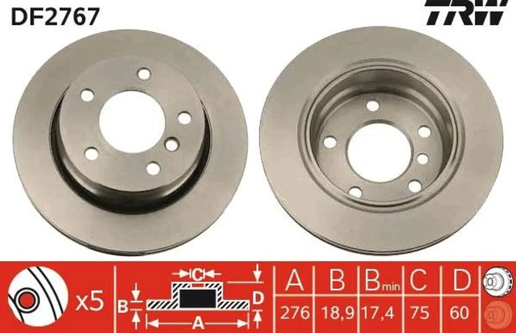 Disque de frein TRW DF2767 pour Série 3 E46 et E36 OE 34211165211