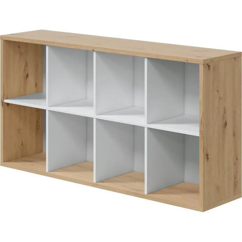 Bibliothèque 8 Compartiments NOA Bicolore - Design Scandinave 137 cm