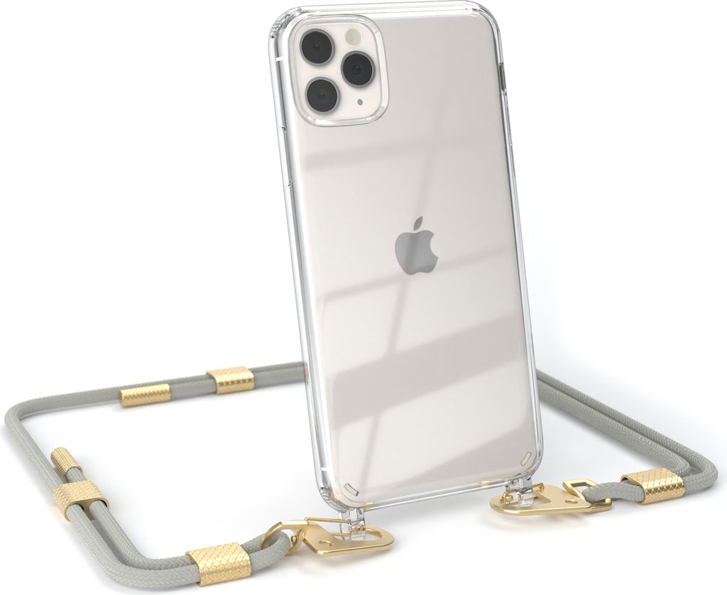 EAZY CASE Handykette für Apple iPhone 11 Pro Max, Transparente Silikonhülle mit Band, Clear Case, abnehmbar in Beige