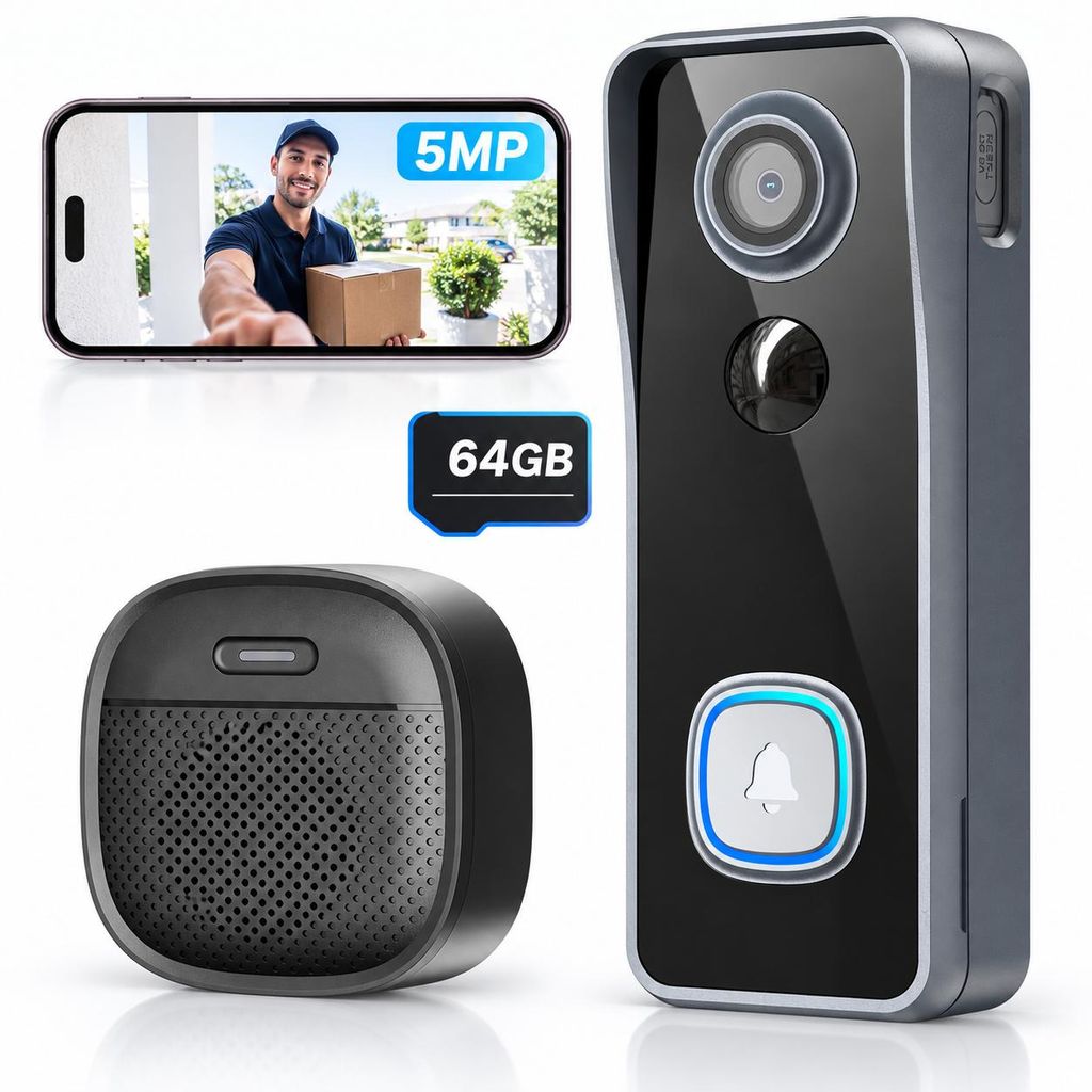 5-megapikselowa, 2K, bezprzewodowa kamera do drzwi Zdjęcie produktu 