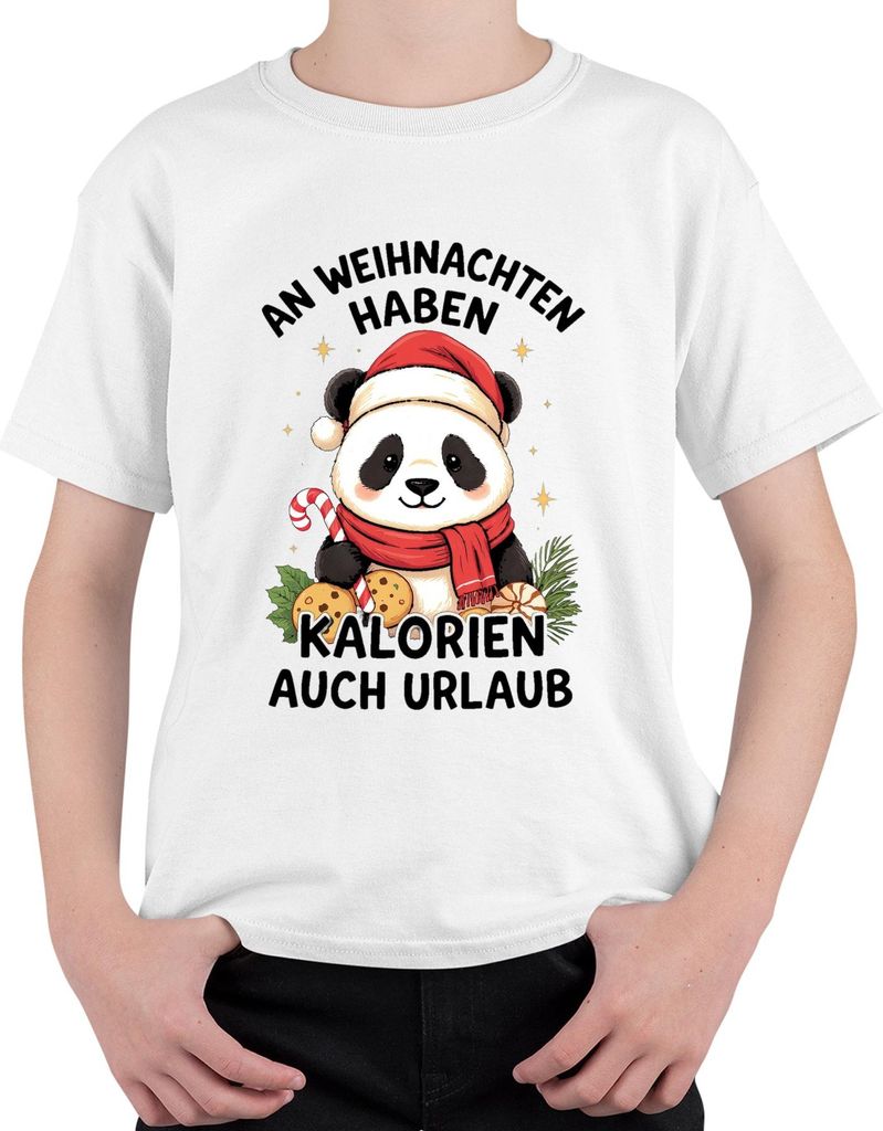 Weihnachten Panda Kalorien haben Urlaub lustig Geschenk Uni Kinder T-Shirt, Weiß, 140