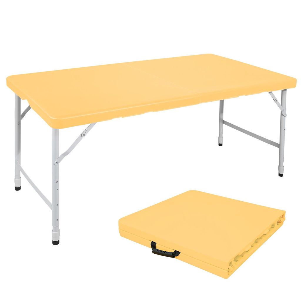 Zimilo 125 cm Klappbarer Multifunktionstisch mit Griff, Höhenverstellbar, Belastbar bis 150 kg, für Camping, Garten und Indoor, Hellgelb