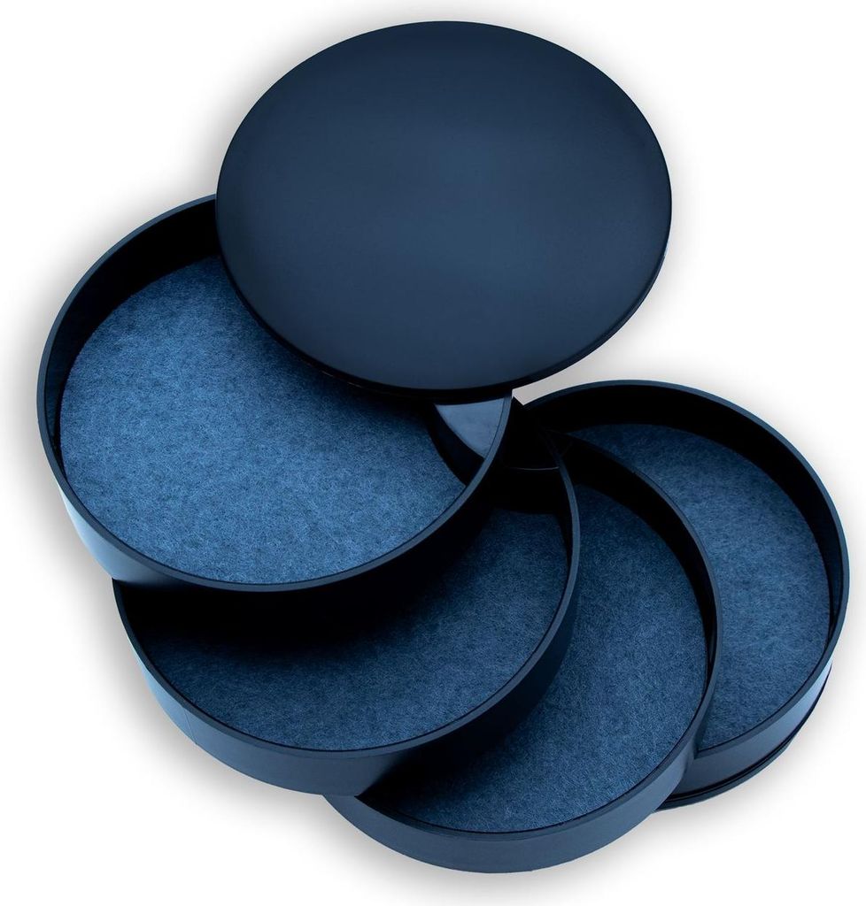 Intirilife Schmuckkasten mit 4 rotierbaren Ebenen in Schwarz - 10 x 11 cm - Schmuck Schatulle Etui Kästchen für Damen Mädchen 360 Grad Box Aufbe...