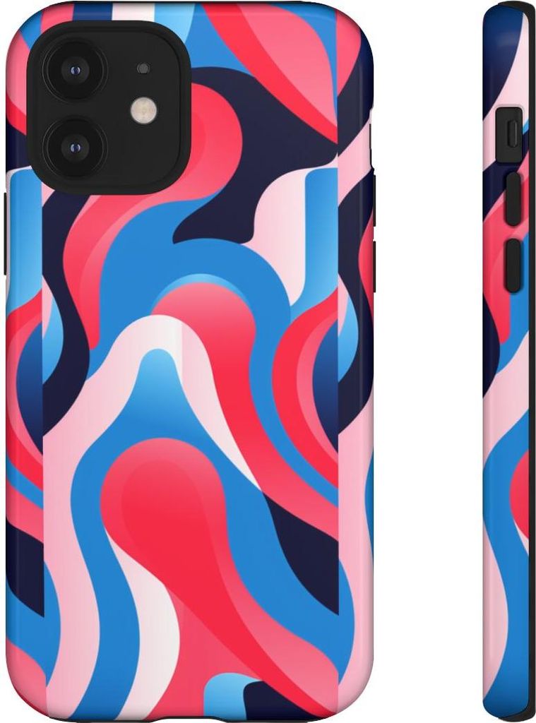 Abstraktes Wellenmuster in Blau und Rot – Hülle Kompatibel mit iPhone 12