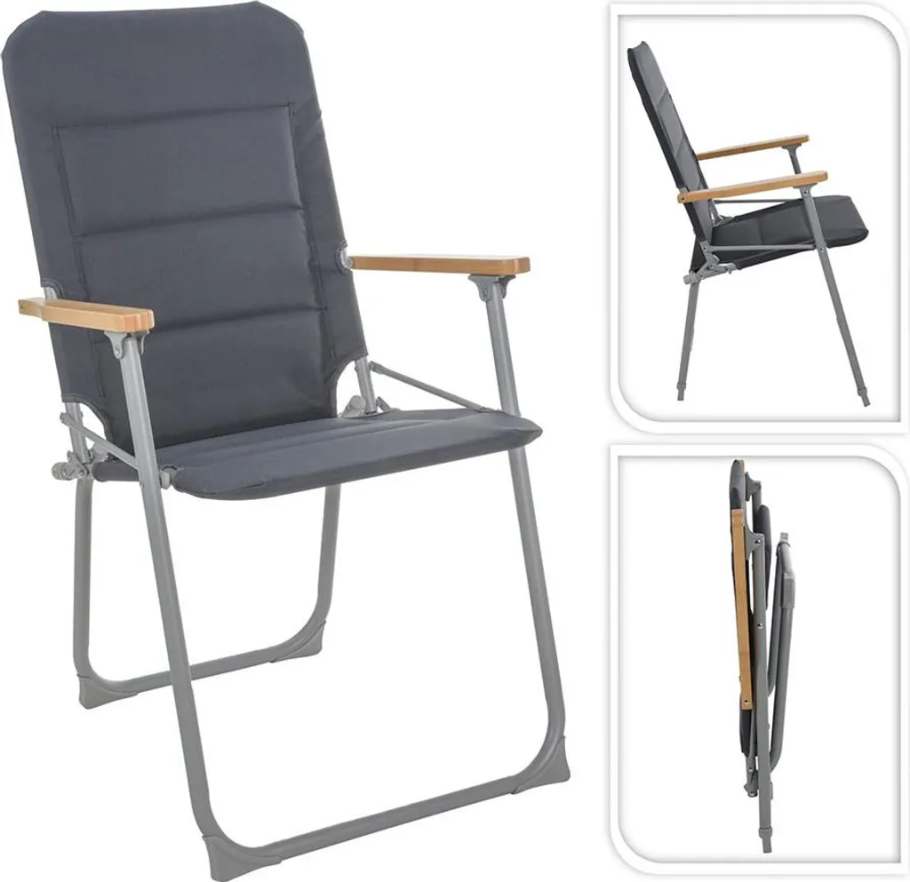 Chaise de Camping Pliante Design Gris - Structure Acier 62 x 55 x 92 cm