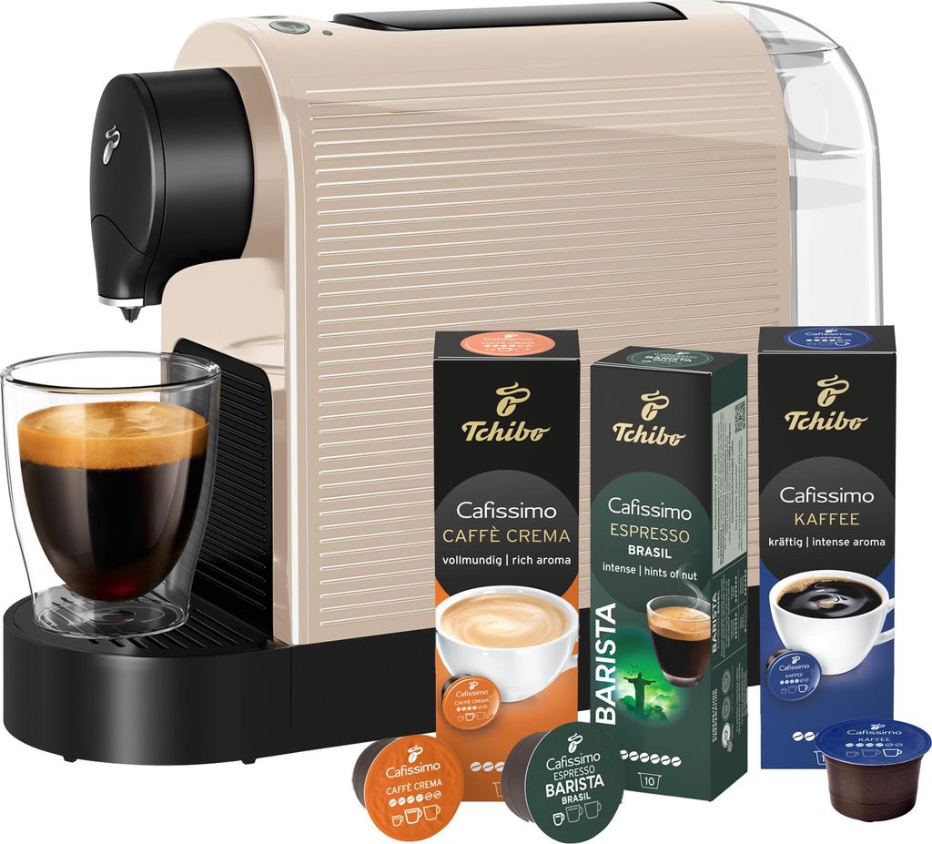 Tchibo Cafissimo „Pure plus“ Kaffeemaschine Kapselmaschine inkl. 30 Kapseln für Caffè Crema, Espresso und Kaffee | 0,8l | 1250 Watt | 11,9 x ...