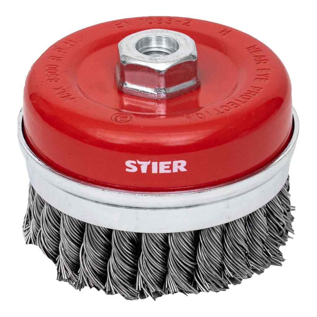 STIER Topfbürste Stahl, gezopfter Draht, für Winkelschleifer, Ø 100 mm, M14, Drahtstärke 0,8 mm, Drahtbürste-flex, Winkelschleifer-Zubehör, S...
