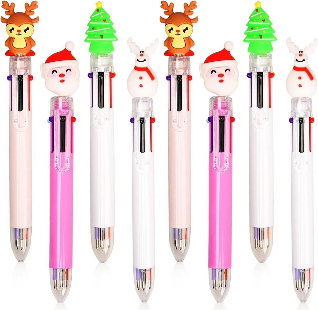 12 Stücke Weihnachts Kugelschreiber 6-in-1 Weihnachtsbunte Kugelschreiber Schneemann Santa Reindeer Weihnachtsbaum Weihnachten Stifte für Schule ...