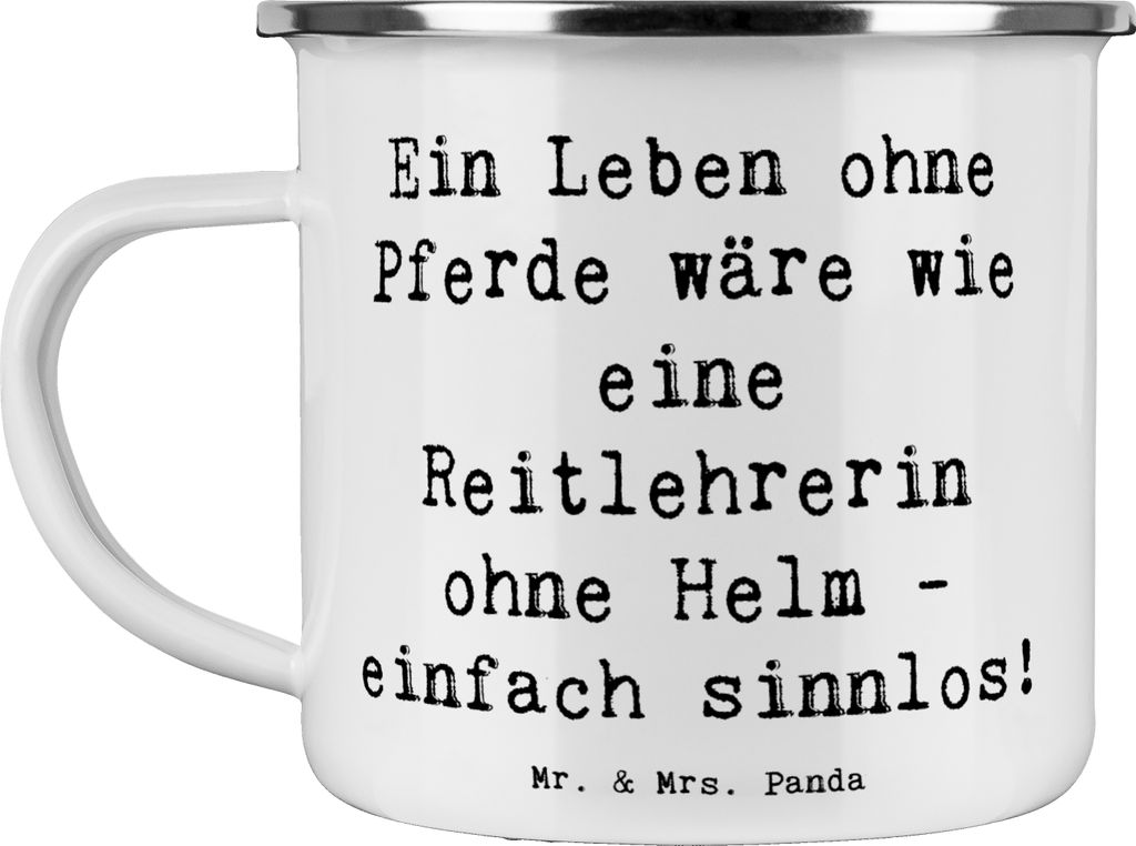 Mr. & Mrs. Panda Kaffeepott Spruch Reitlehrerin ohne Pferd - Weiß - Geschenk, Teebecher, Reitsport, Emaille Tasse, Tierliebe, Berufsalltag, Beruf,...