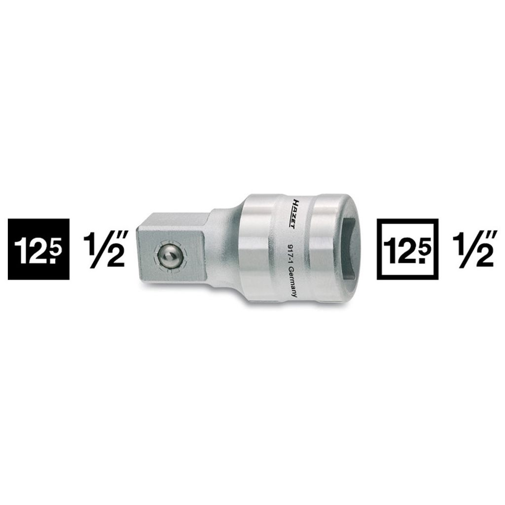 A tool adapter with size indicators on a white background.