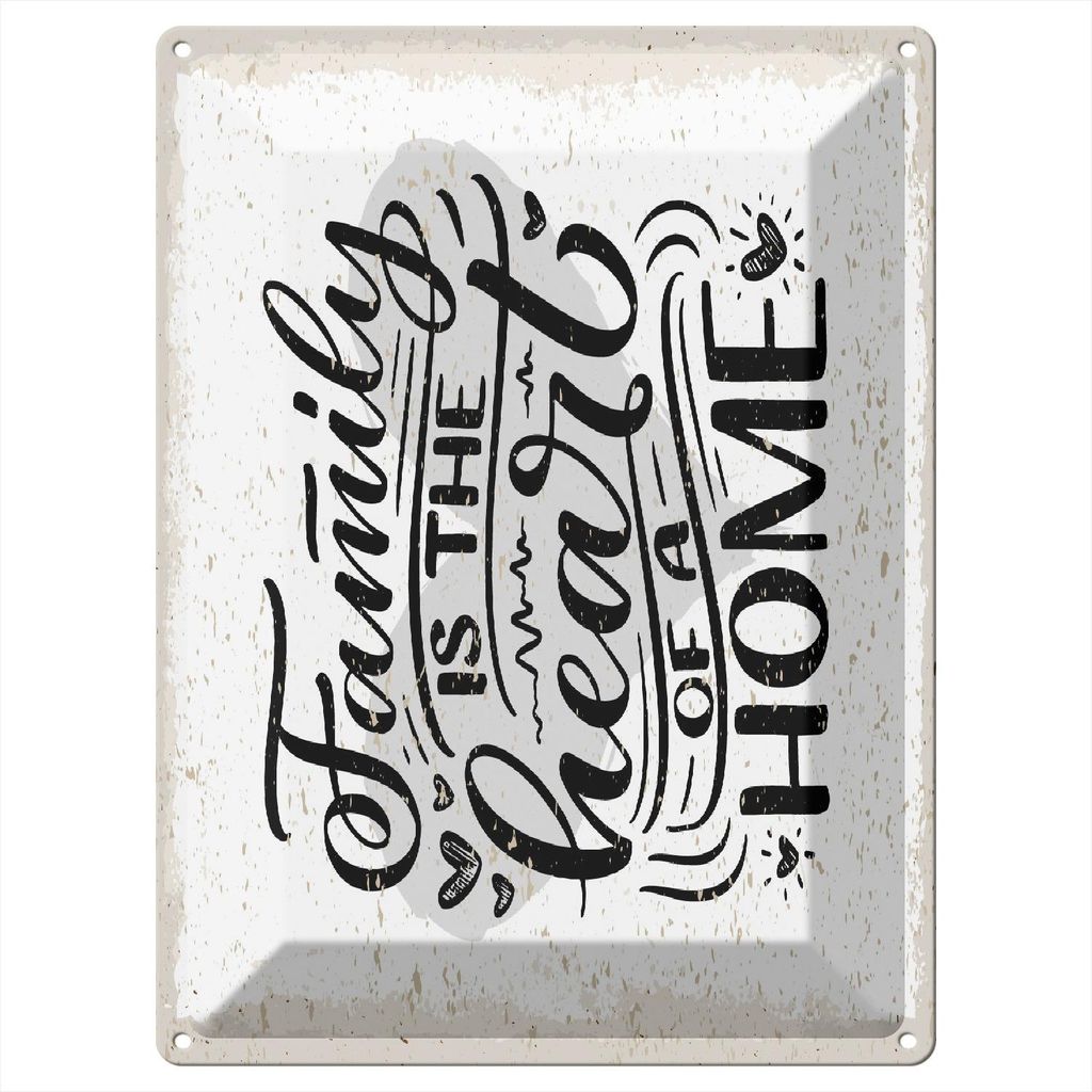 Blechschild Family is the heart of a home, 40 x 30 cm, Blechschilder Spruch Glück Weisheit