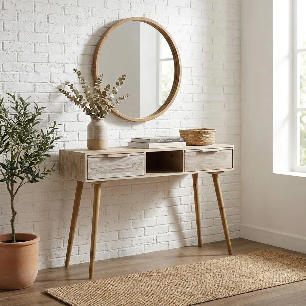 Petite console de rangement 2 tiroirs en bois pour optimiser l'espace - 7