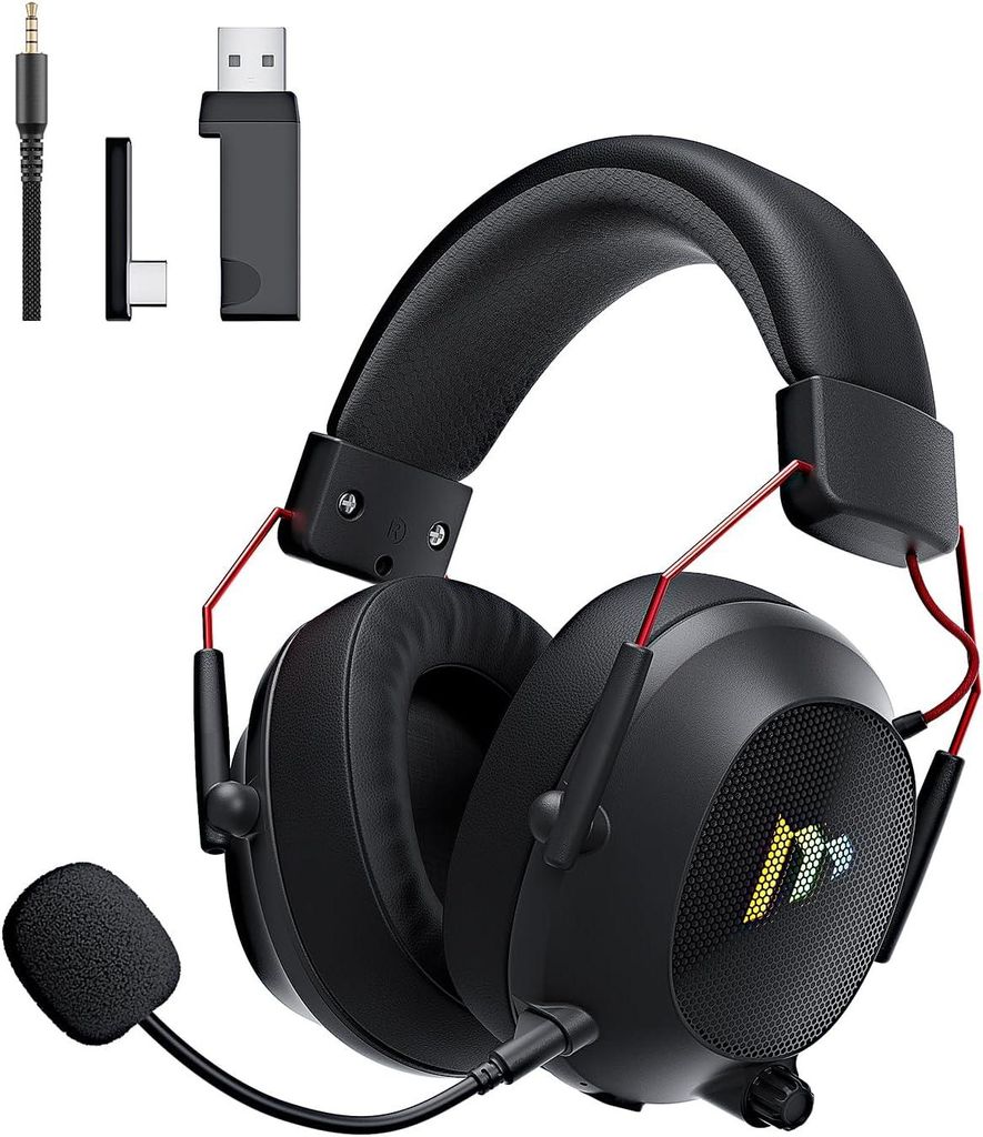 Gaming-Headset mit Mikrofon mit Geräuschunterdrückung für PC,PS4,PS5,Mac, Bluetooth 5.3 Gaming-Kopfhörer mit RGB-Licht,Surround-Sound, 48-Stund...