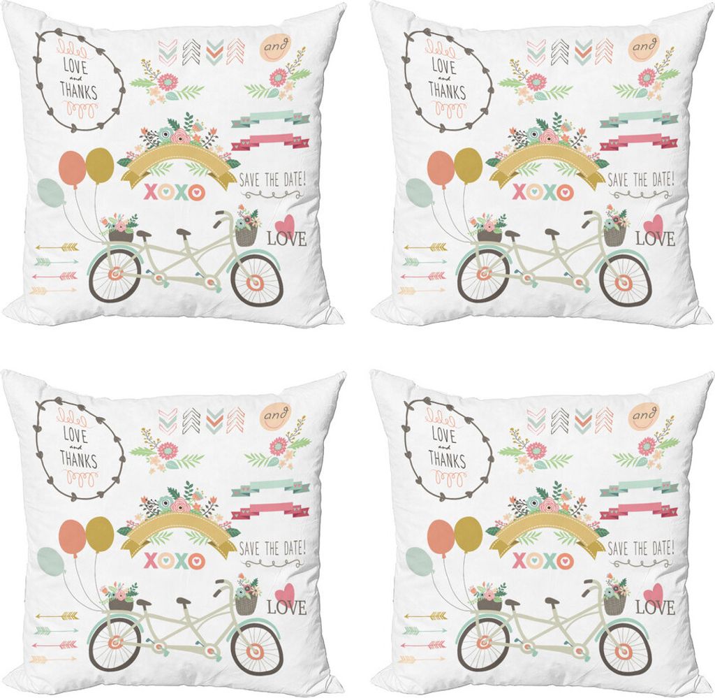 ABAKUHAUS Verlobungsfeier Kissenbezug Set (4 Stück), Blumen Hochzeit Konzept, Moderner Doppelseitiger Digitaldruck, 60 cm x 60 cm, Mehrfarbig