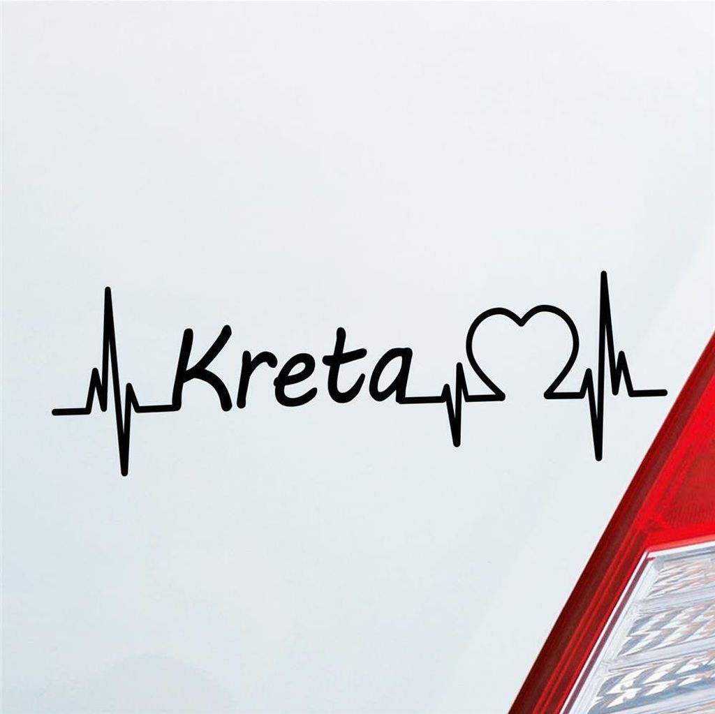 Auto Aufkleber Kreta Puls Herzschlag mit Insel Motiv 19x6 cm Schwarz Glanz Sticker Heckscheibenaufkleber