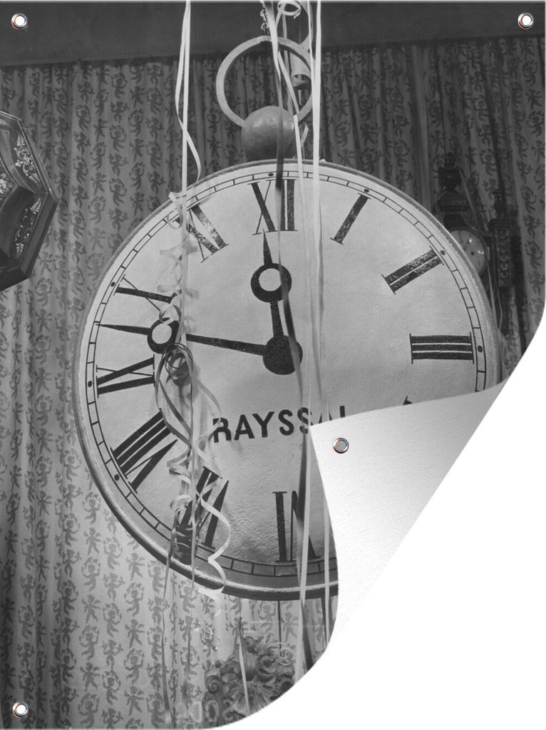 MuchoWow 30x40 cm Outdoor-Poster Gartendeko Sichtschutz Garten Poster für den Garten Wanduhr mit Girlanden