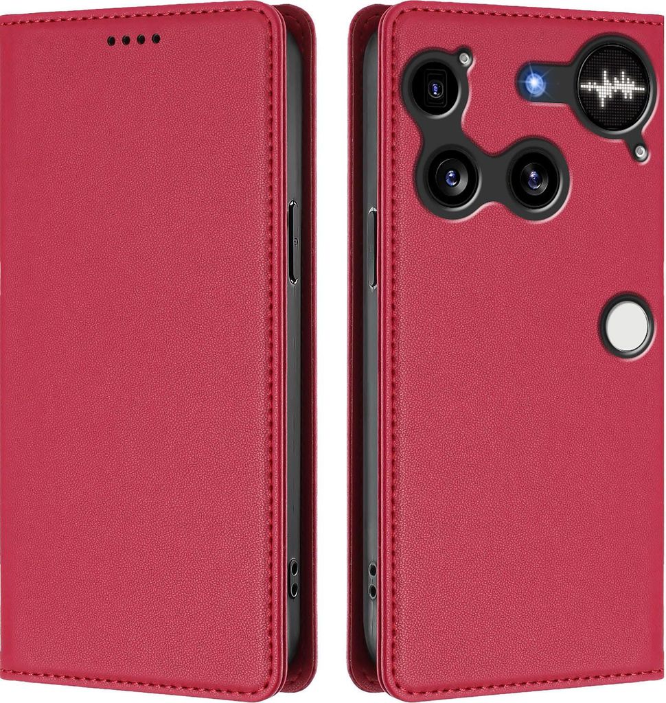 Handyhülle für Nothing Phone 3, Kunstleder Klapphülle Stoßfeste Magnetische Hülle mit Ständer Rot