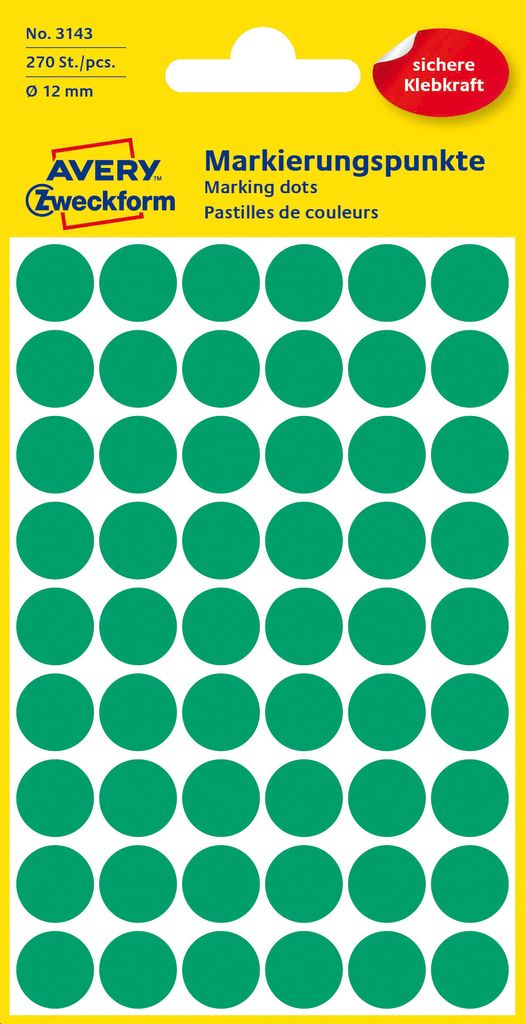 Avery Markierungspunkte, grün, permanent, Grün, Kreis, Produktbild 
