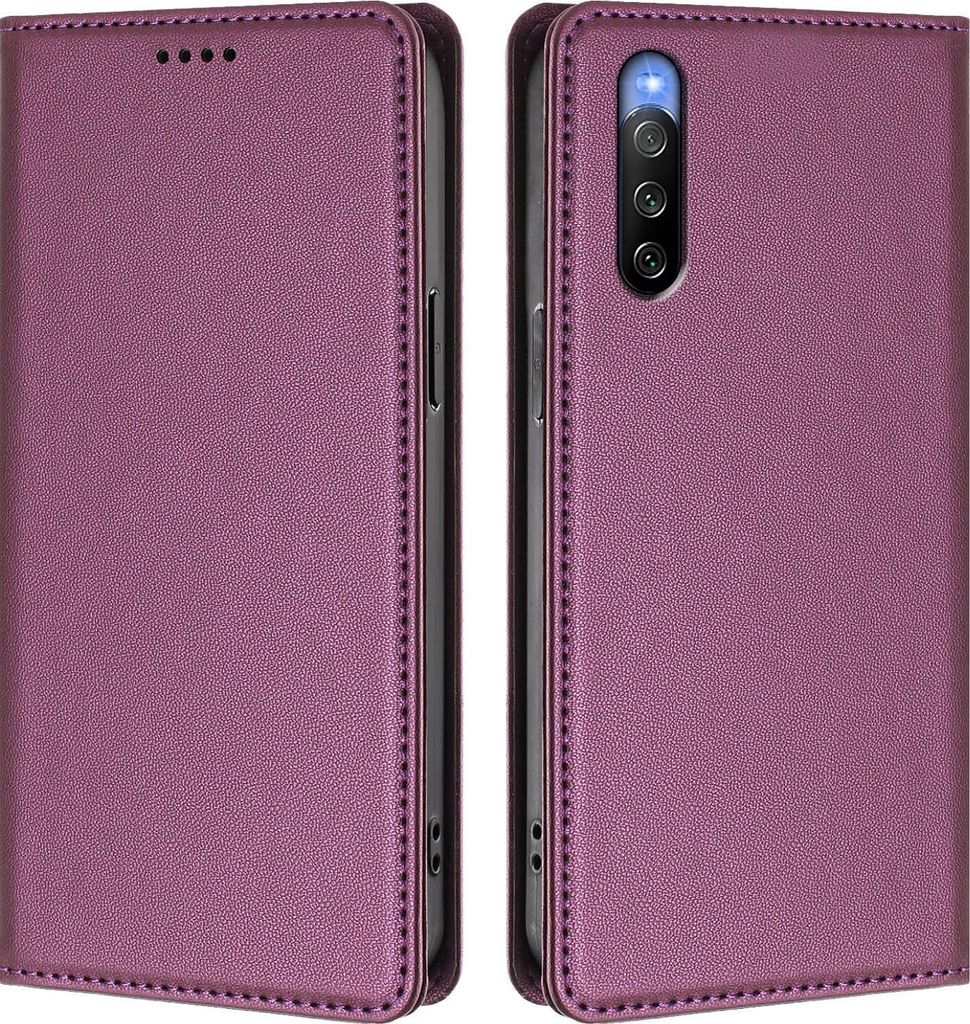 Handyhülle für Sony Xperia 10 V, Kunstleder Klapphülle Stoßfeste Magnetische Hülle mit Ständer Lila