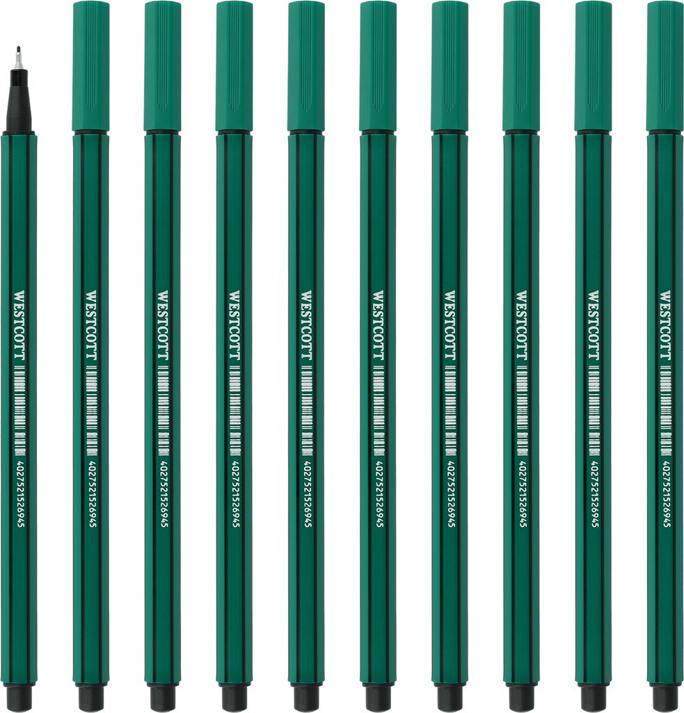 Westcott STORYLINER Fineliner Grün 10 Stück | Premium Fineliner mit 0,4mm Strichstärke | Präzise Strichführung, metalleingefasste Spitze, schn...
