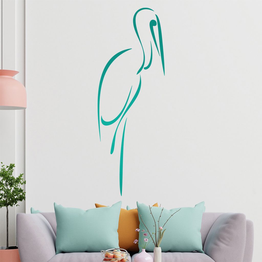 Storch Linien Wandtattoo in 6 Größen - Wandaufkleber Wall Sticker - Dekoration, Küche, Wohnzimmer, Schlafzimmer, Badezimmer
