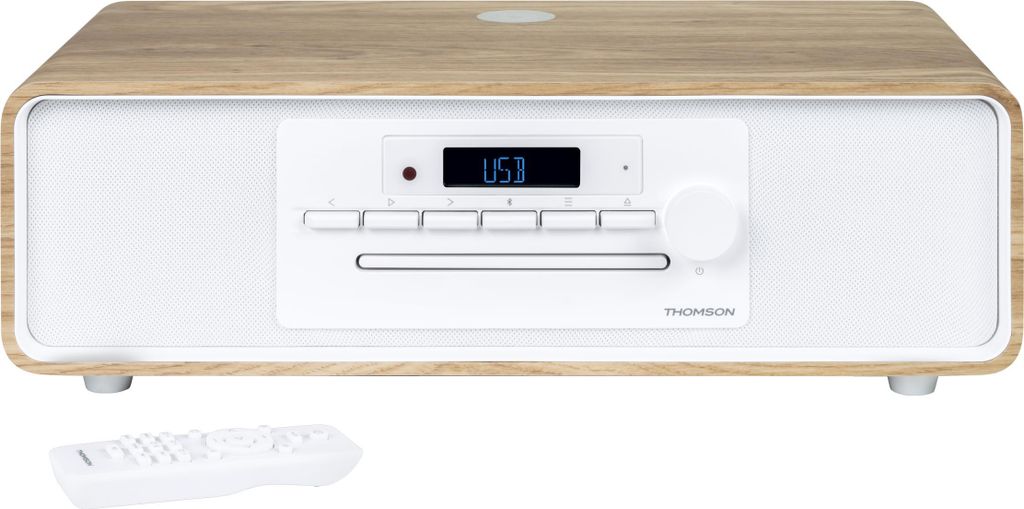 A Thomson Micro-Kompaktanlage MIC301IBT is shown on a white background, with a remote control in the foreground.