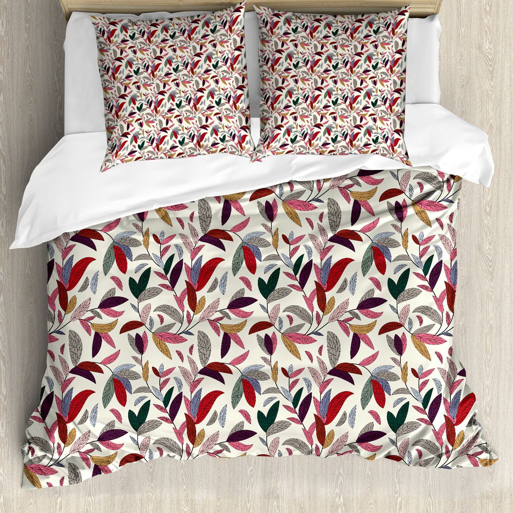 ABAKUHAUS Blume Bettbezug, Moderne wirbelt Blätter, Milbensicher Allergiker geeignet mit Kissenbezügen, 155 cm x 220 cm - 80 x 80 cm, Mehrfarbig