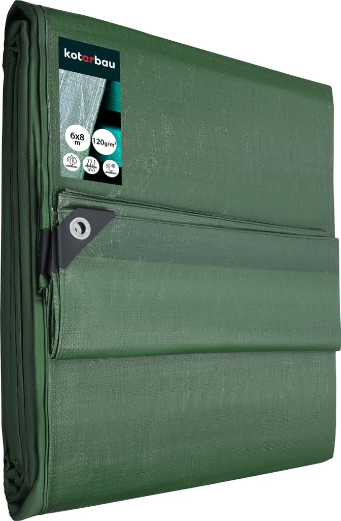 KOTARBAU Plane 120 g/m2 Abdeckplane 6 x 8 m Schutzplane Stark & Dick Universal Wasserdicht Olivgrün