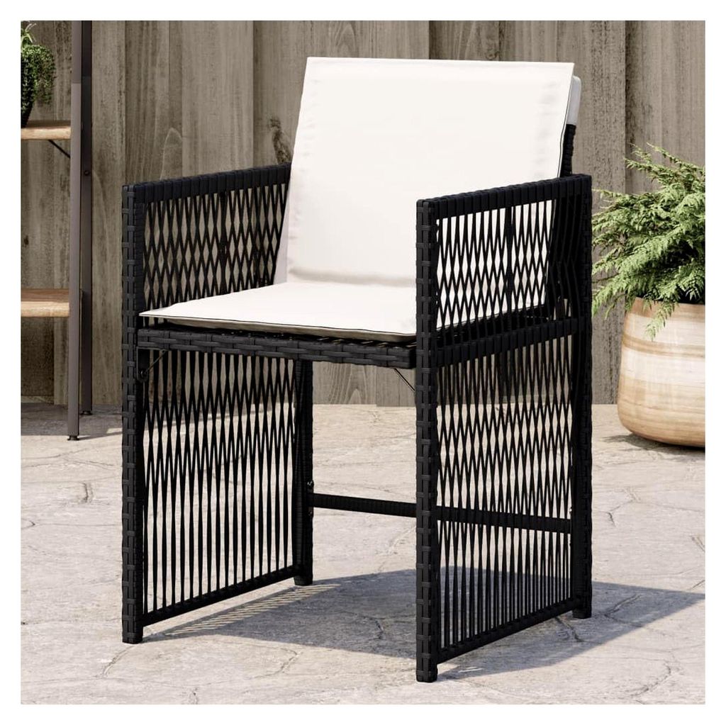 Gartenstühle mit Kissen 4 Stück schwarz aus Polyrattan für den Außenbereich