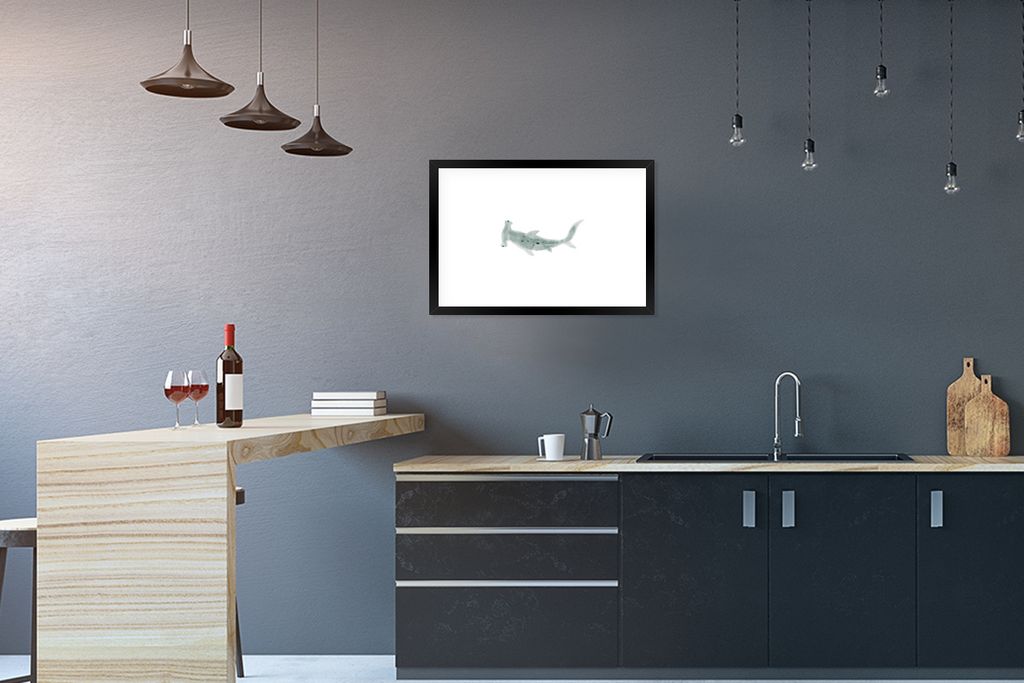 MuchoWow MuchoWow Gerahmtes Poster Hai - Aquarell - Grau 60x40 cm - Poster mit zchwarzem Bilderrahmen - Schlafzimmer - Plakat in Rahmen - Drucken