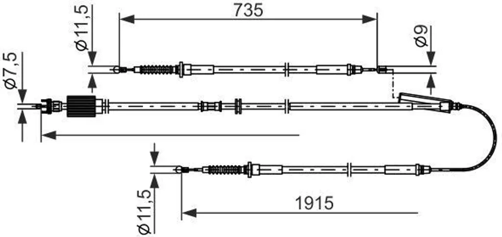 Câble de frein à main Bosch 1 987 482 801 pour Opel Astra J GTC