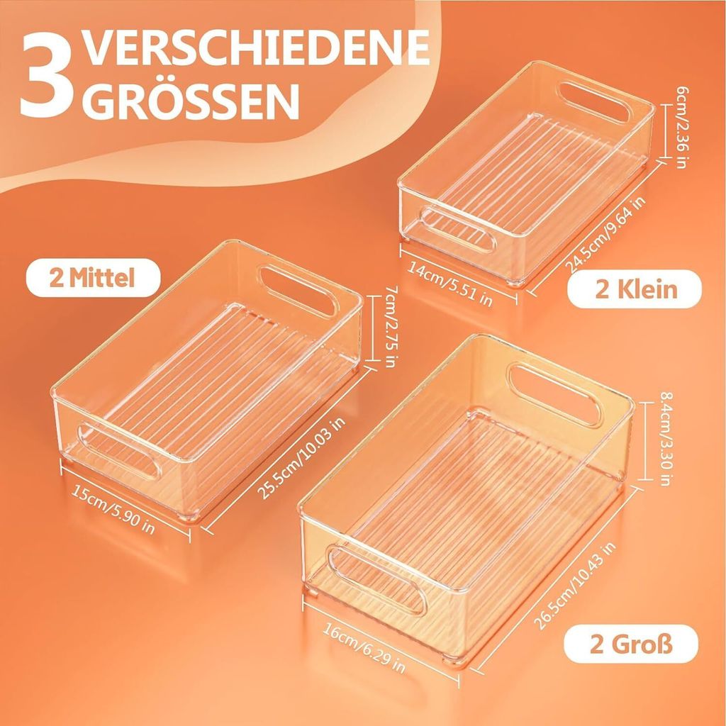 Kühlschrank Organizer, 6er Set Stapelbare Aufbewahrungsbox
