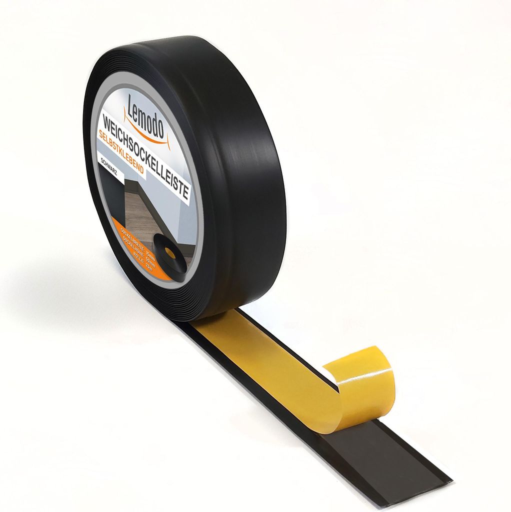 Weichsockelleiste selbstklebend 10 m, schwarz, Sockelleiste auf der Rolle