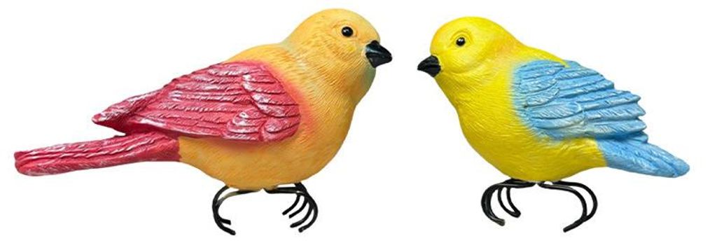 Vogel Deko Garten 2 Stück – Vögelchen Tierfigur aus Harz | Rasen Hof Ornamente für Außen