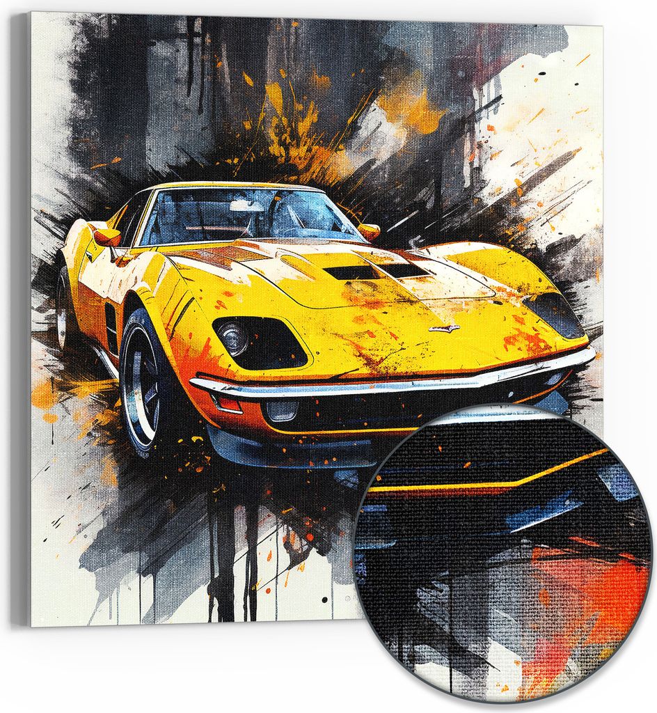 DEQOART Hybrid Leinwand Bild 30x30 cm 'Dynamik in Gelb' Wandbild Glas flach modern