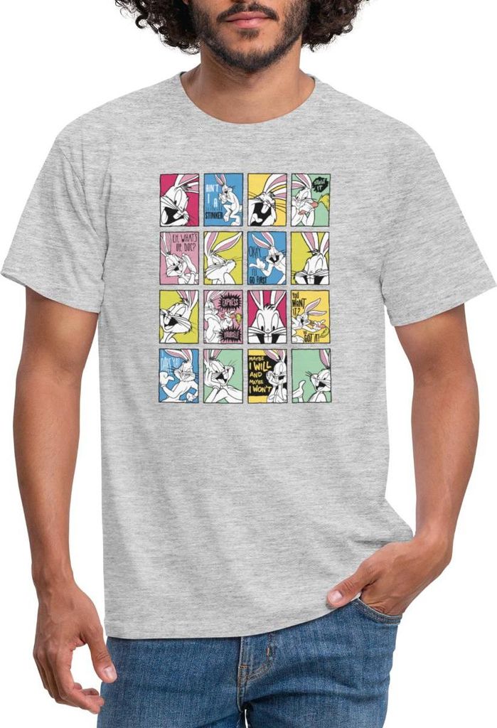 Spreadshirt Looney Tunes Bugs Bunny Kacheln Männer T-Shirt, L, Grau meliert