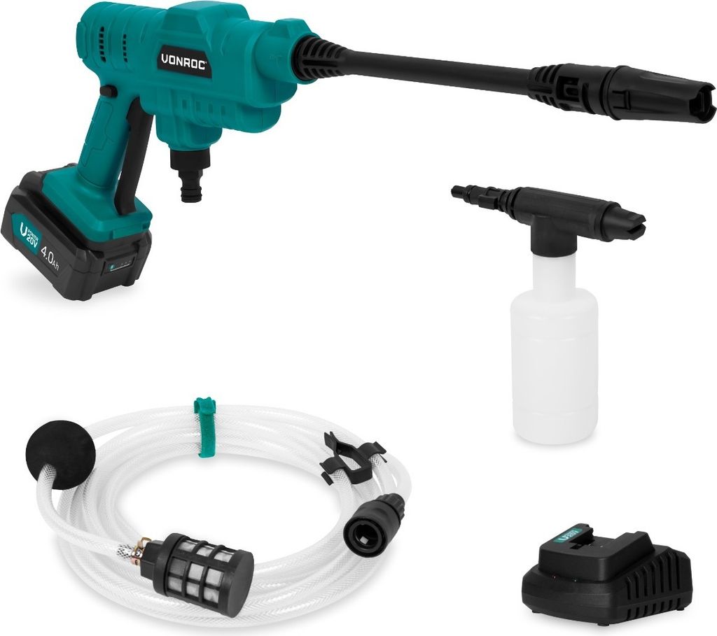 Vonroc Profi Akku Hochdruckreiniger mobil 24bar - Kabellose mini Drucksprüher Akku mit Pistole inkl 4.0Ah Akku & Ladegerät
