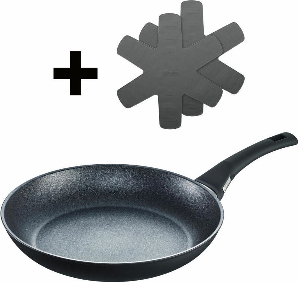 Berndes Balance Induction Enduro Bratpfanne Set mit 2x Silikon Pfannenschutz, Pfanne, Antihaftversiegelung, Aluminium, Schwarz, Ø 28 cm
